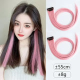 Long Curly Highlight Rainbow Clip-in Hair Extensions - Pink Synthetic Strands