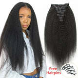 Kinky Straight Clip-in Human Hair Extensions - Remy, Full Head, 8-24 inch, 1B Color