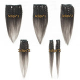 Kinky Straight Clip-in Human Hair Extensions - Remy, Full Head, 8-24 inch, 1B Color