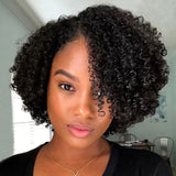 Curly Human Hair Wig with Bangs | Short Pixie Cut Bob Style